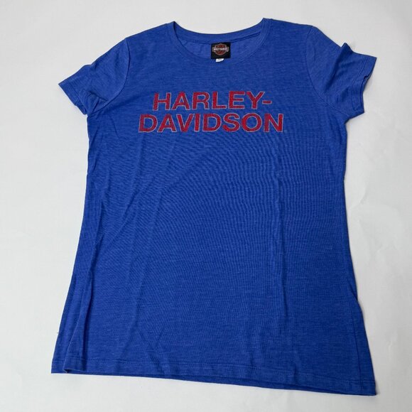 NWOT Harley Davidson Women's Blue Short Sleeve Tri-blend Graphic Tee XXL - Picture 1 of 7